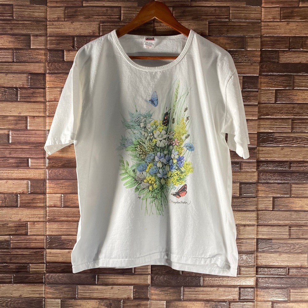 Vintage Anvil Large Marjolein Bastin Flower Shirt White